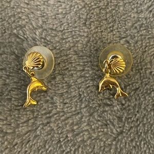 Gold Dolphin Sea Shell Earrings
